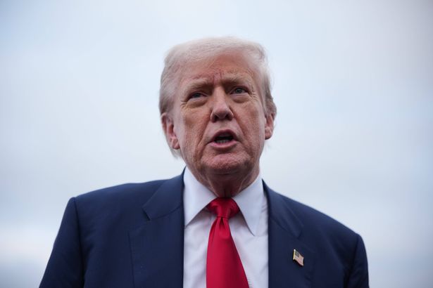 PRESTWICK, UNITED KINGDOM - JULY 25: U.S. President Donald Trump speaks to the media as he arrives at Glasgow Prestwick Airport on July 25, 2025 in Prestwick, Scotland. President Trump is visiting his Trump Turnberry golf course, as well as Trump International Golf Links in Aberdeenshire, during a trip to Scotland from July 25 to 29. (Photo by Andrew Harnik/Getty Images)