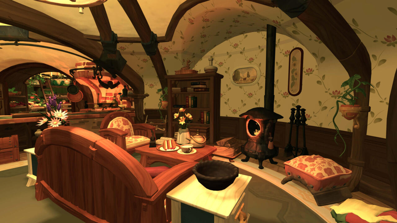 The inside of a well-decorated hobbit hole.