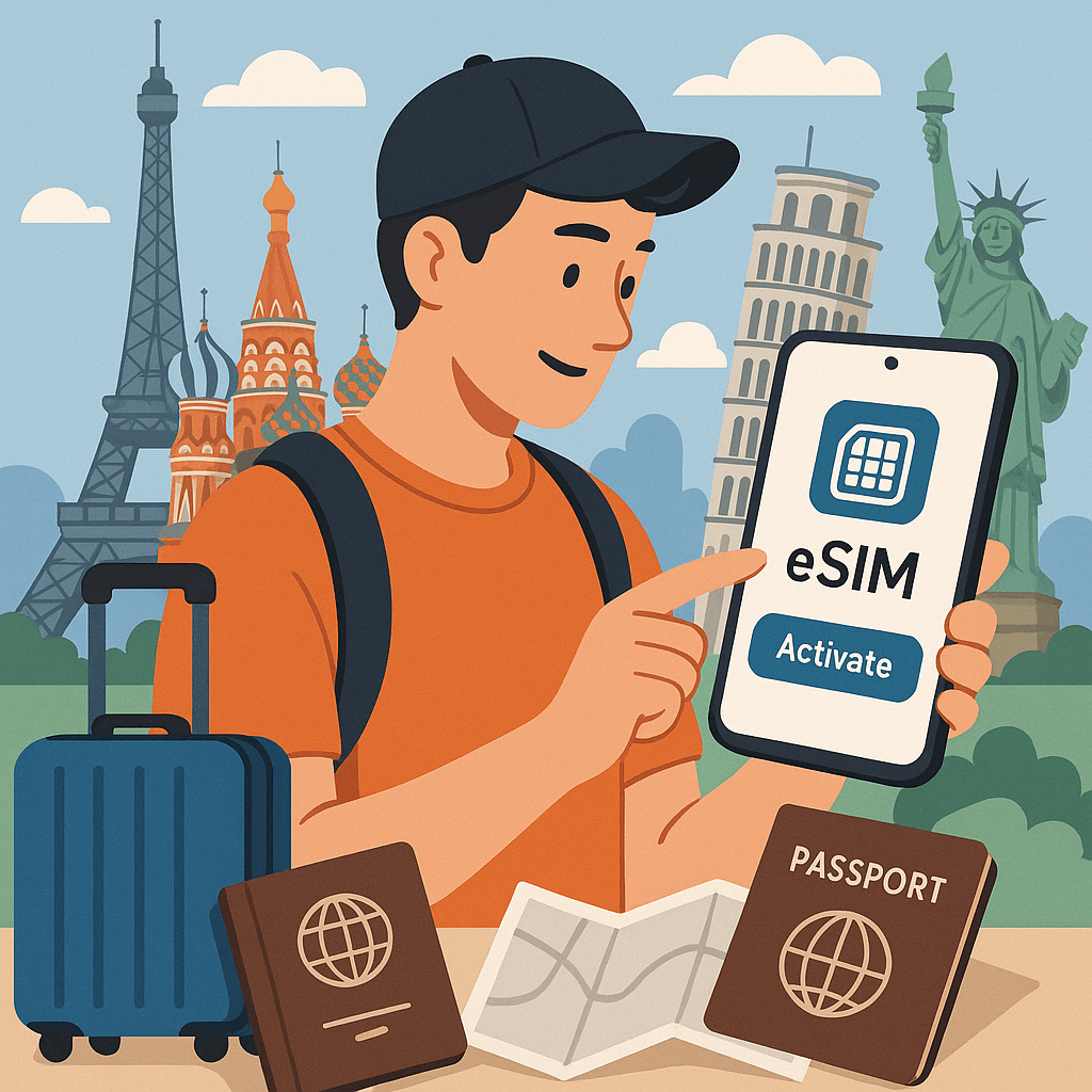 A picture of a tourist activating the best esim for international travel