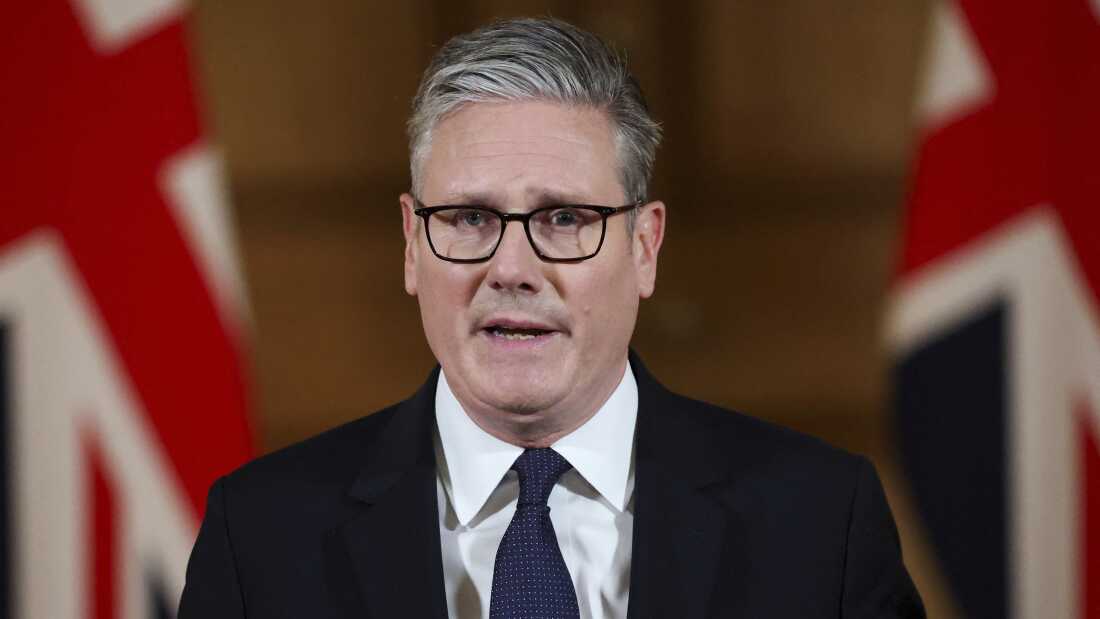 British Prime Minister Keir Starmer delivers a statement inside No. 10 Downing Street on the day the Cabinet was recalled to discuss the situation in Gaza, in London, Tuesday.