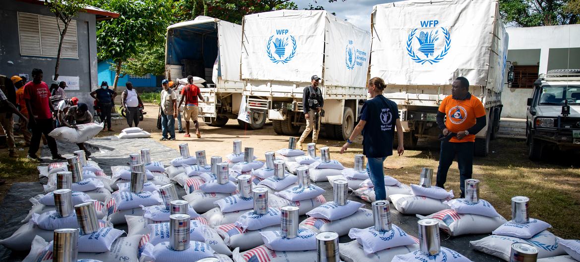 US food aid is prepared for delivery following floods in Haiti in 2022. US food aid is prepared for delivery following floods in Haiti in 2022.