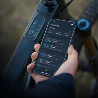 up-close view of amflow e-bike from dji with phone app