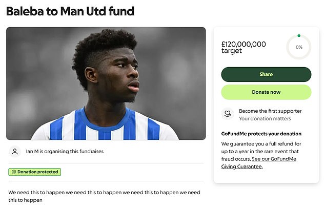 A Manchester United fan has set up a GoFundMe page to try and raise money for the club to sign Carlos Baleba