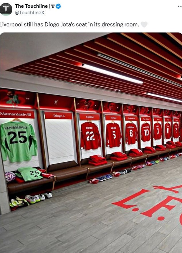 Diogo Jota still has a seat with his name above it in the Liverpool dressing room at Anfield