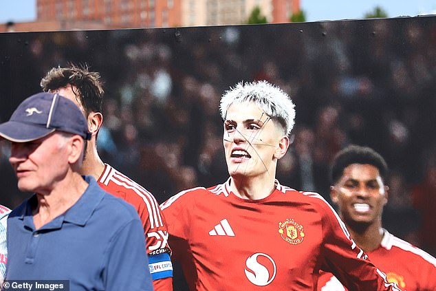 A poster of Alejandro Garnacho outside Old Trafford was defaced by Manchester United fans