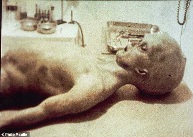The allegedly fake alien seen here in a 1995 video was supposed to be from the 1947 UFO crash in Roswell, New Mexico