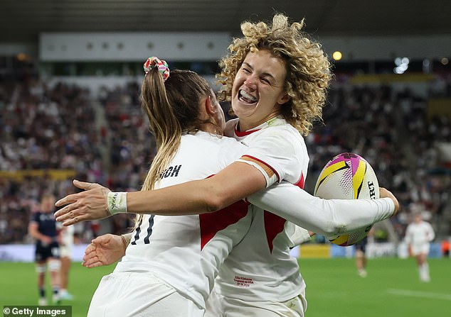 England try machine Ellie Kildunne (right) celebrates one of her team