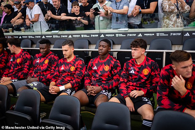 Kobbie Mainoo sat on the bench through Manchester United