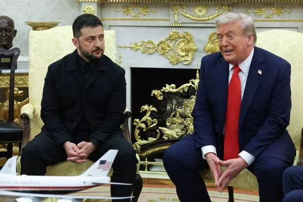 WASHINGTON, DC - AUGUST 18: U.S. President Donald Trump meets with Ukrainian President Volodymyr Zelensky at the White House on August 18, 2025 in Washington, DC. President Trump is hosting President Zelensky in the Oval Office at the White House for a bilateral meeting and later an expanded meeting with European leaders to discuss a peace deal between Russia and Ukraine. (Photo by Anna Moneymaker/Getty Images)