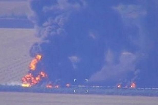 A train on fire in Ukraine