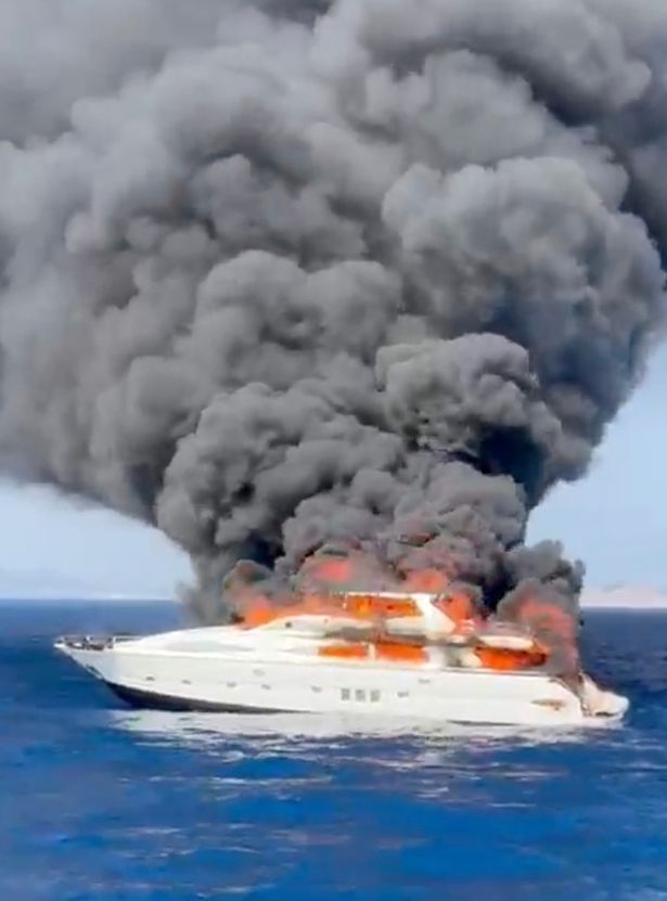 Flames ripping through the luxury yacht