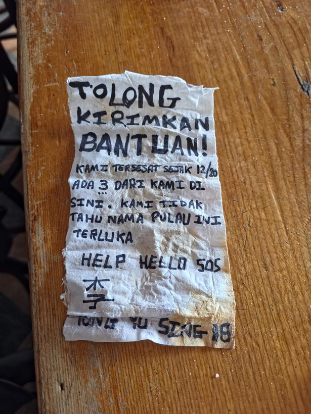 The handwritten message found in the bottle 
