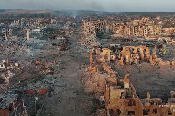 The ruins of the Ukrainian city of Vovchansk