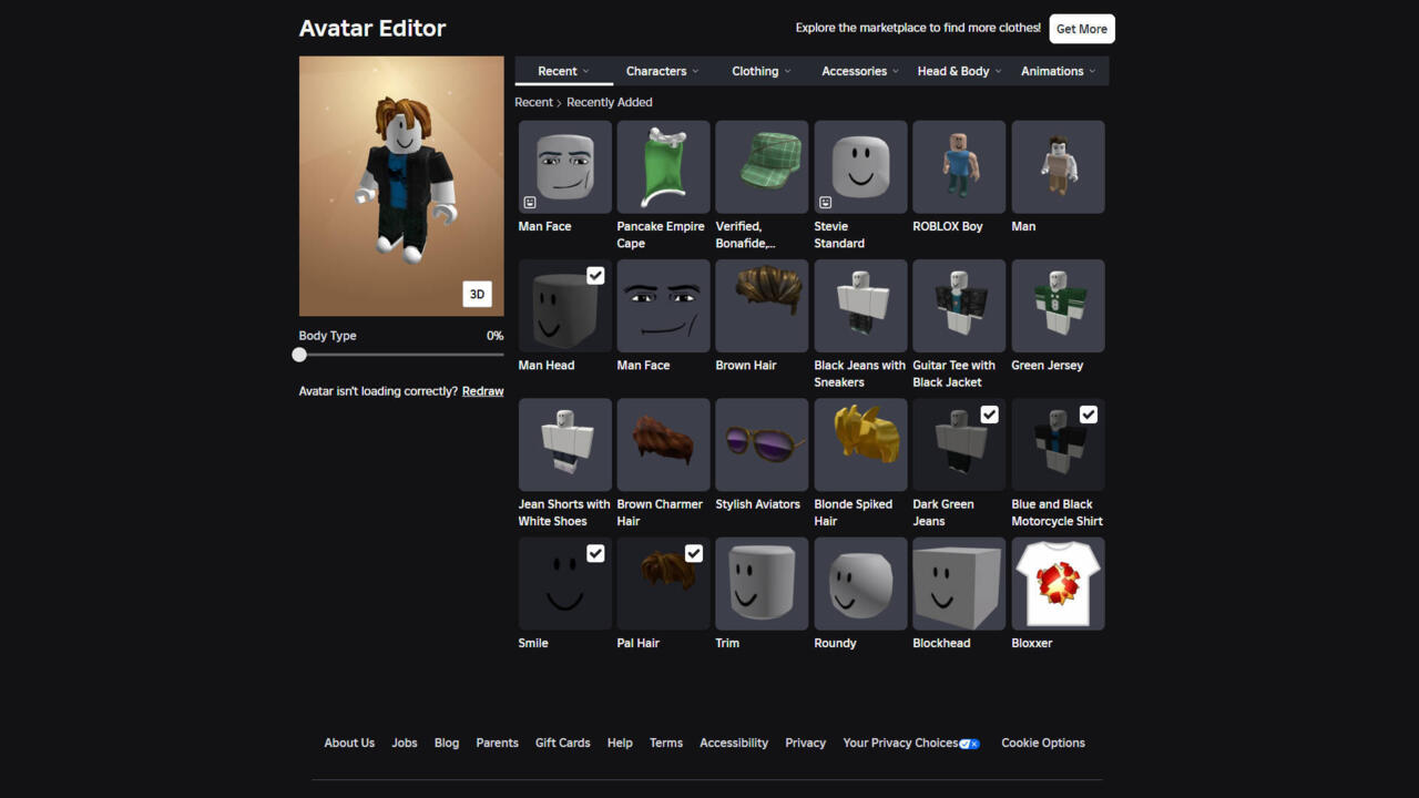 When you first load the Avatar Editor, you