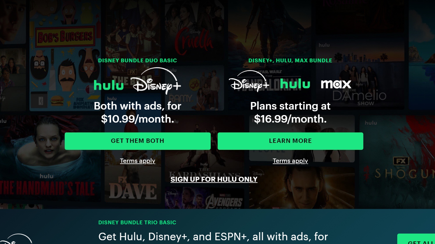 Hulu homepage