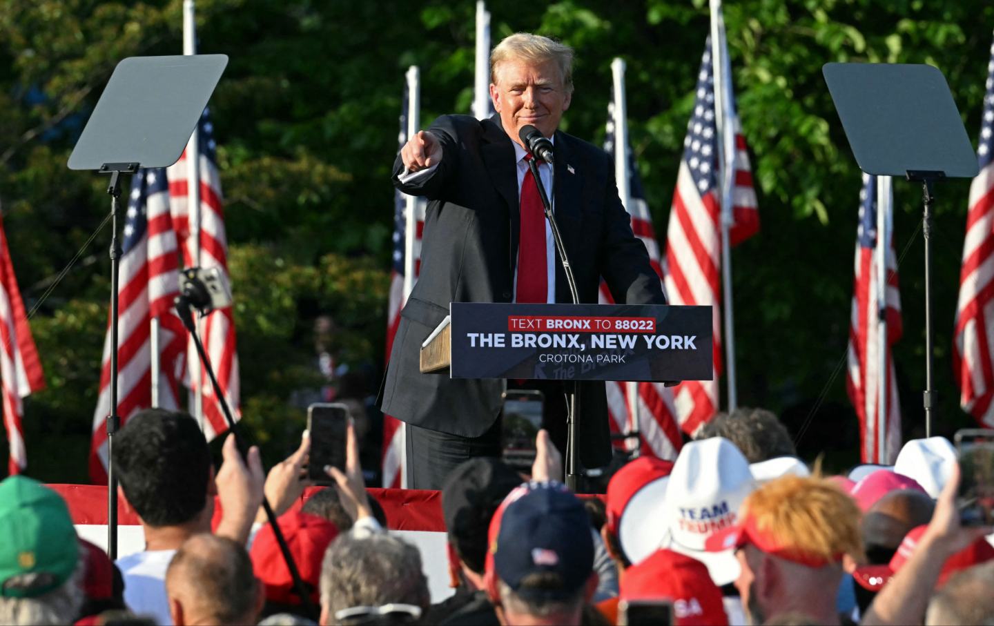 Donald Trump speaks during a campaign rally in the South Bronx in New York City on May 23, 2024.
