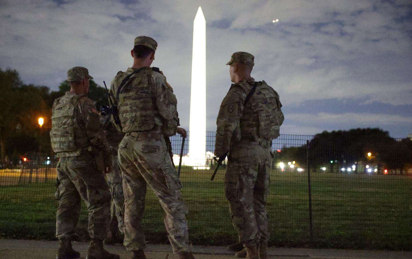 Members of the National Guard patrol at the National Mall on August 26, 2025 in Washington, DC.