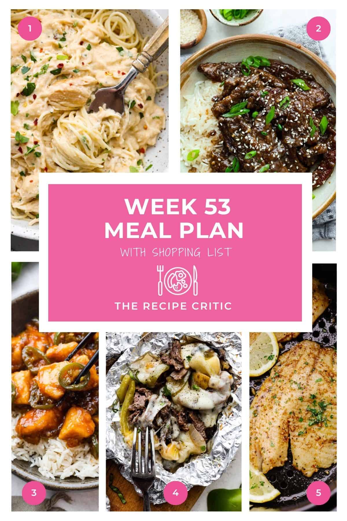 Collage of hero images from the recipes used in this weeks meal plan.