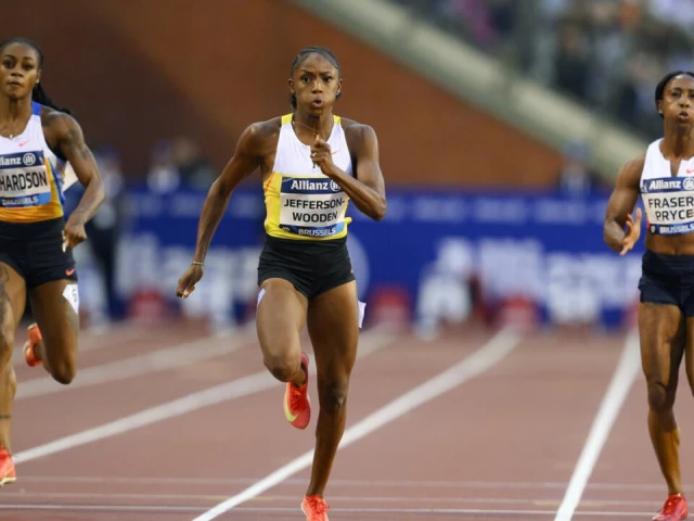 us sprinter melissa jefferson wooden c takes victory in the women s 100m at the brussels diamond league
