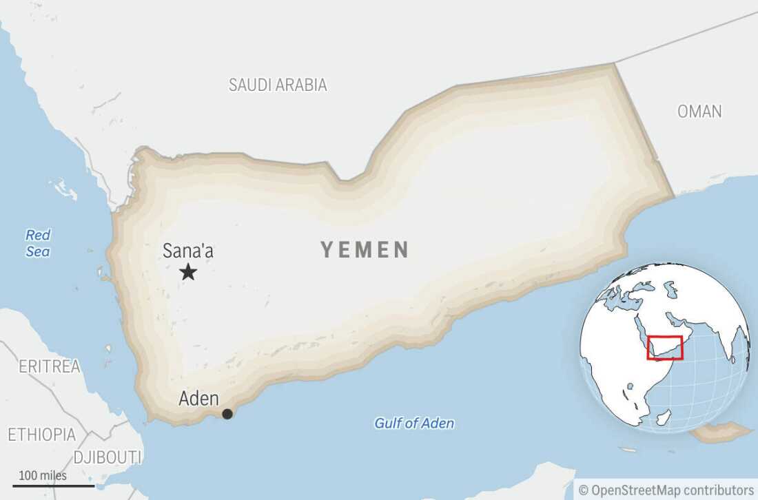 This is a locator map for Yemen with its capital, Sanaa.