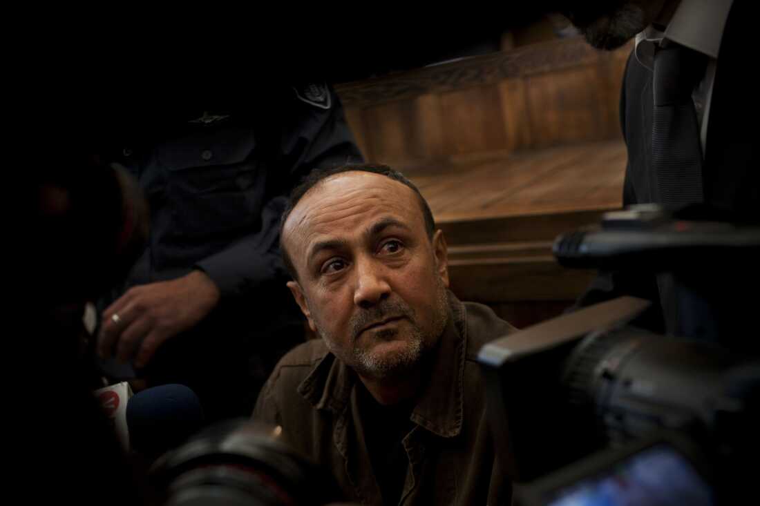 Senior Fatah leader Marwan Barghouti appears in court in Jerusalem in 2012.