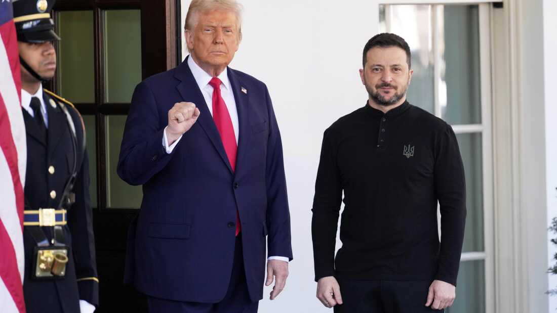 FILE - President Donald Trump welcomes Ukraine President Volodymyr Zelenskyy at the White House in Washington, Friday, Feb. 28, 2025.