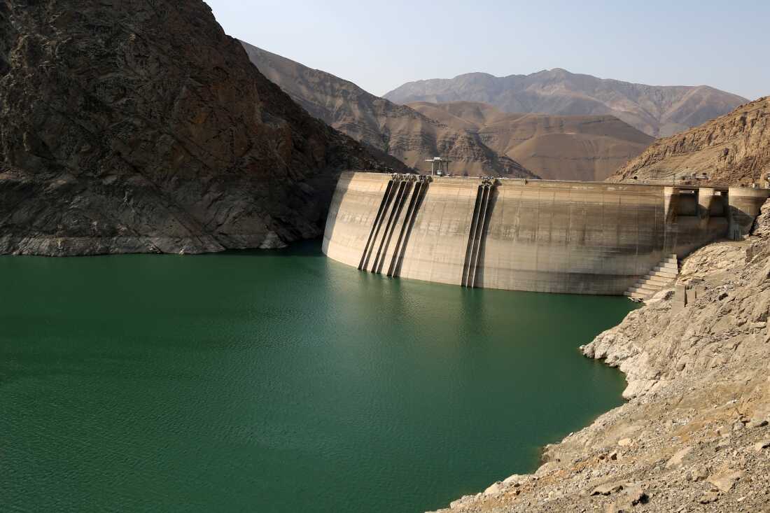 A view of Amir Kabir Dam, one of the five main reservoirs supplying water to Tehran, as the Iranian capital faces one of its most severe water crises in recent years, with dam levels dropping to historic lows