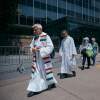 Activists hold a "Jericho Walk" in support of immigrants in front of Jacob K. Javits Federal Building in June 2025 in New York City.