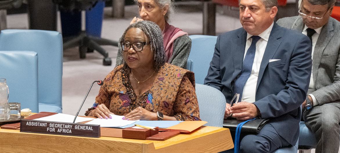 Martha Ama Akyaa Pobee, Assistant Secretary-General for Africa in the Departments of Political and Peacebuilding Affairs and Peace Operations, addresses the Security Council meeting on Sudan and South Sudan.