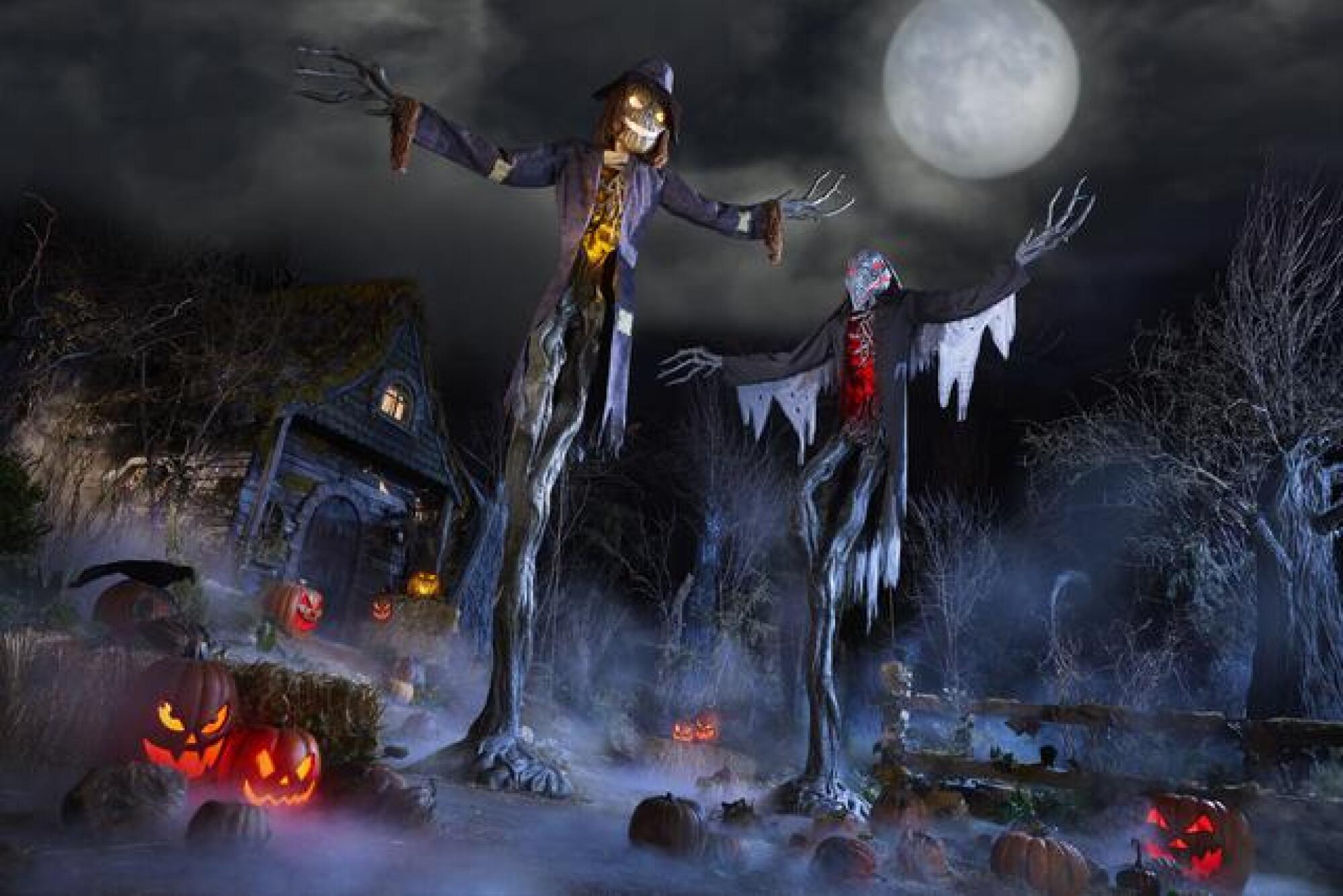 the worricrow and gally crow from the home depot's gruesome grounds collection