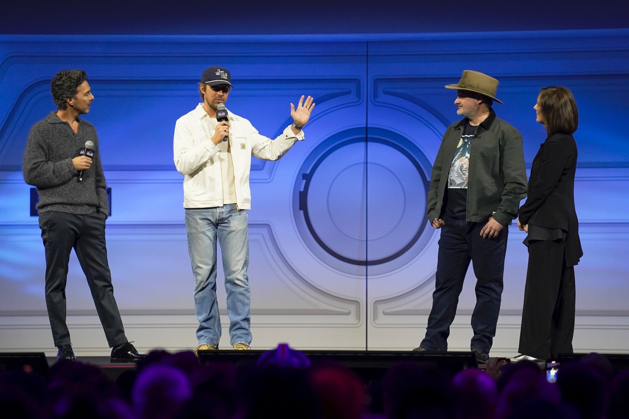 Shawn Levy, Ryan Gosiling, Dave Filoni and Kathleen Kennedy at a star wars day celebration