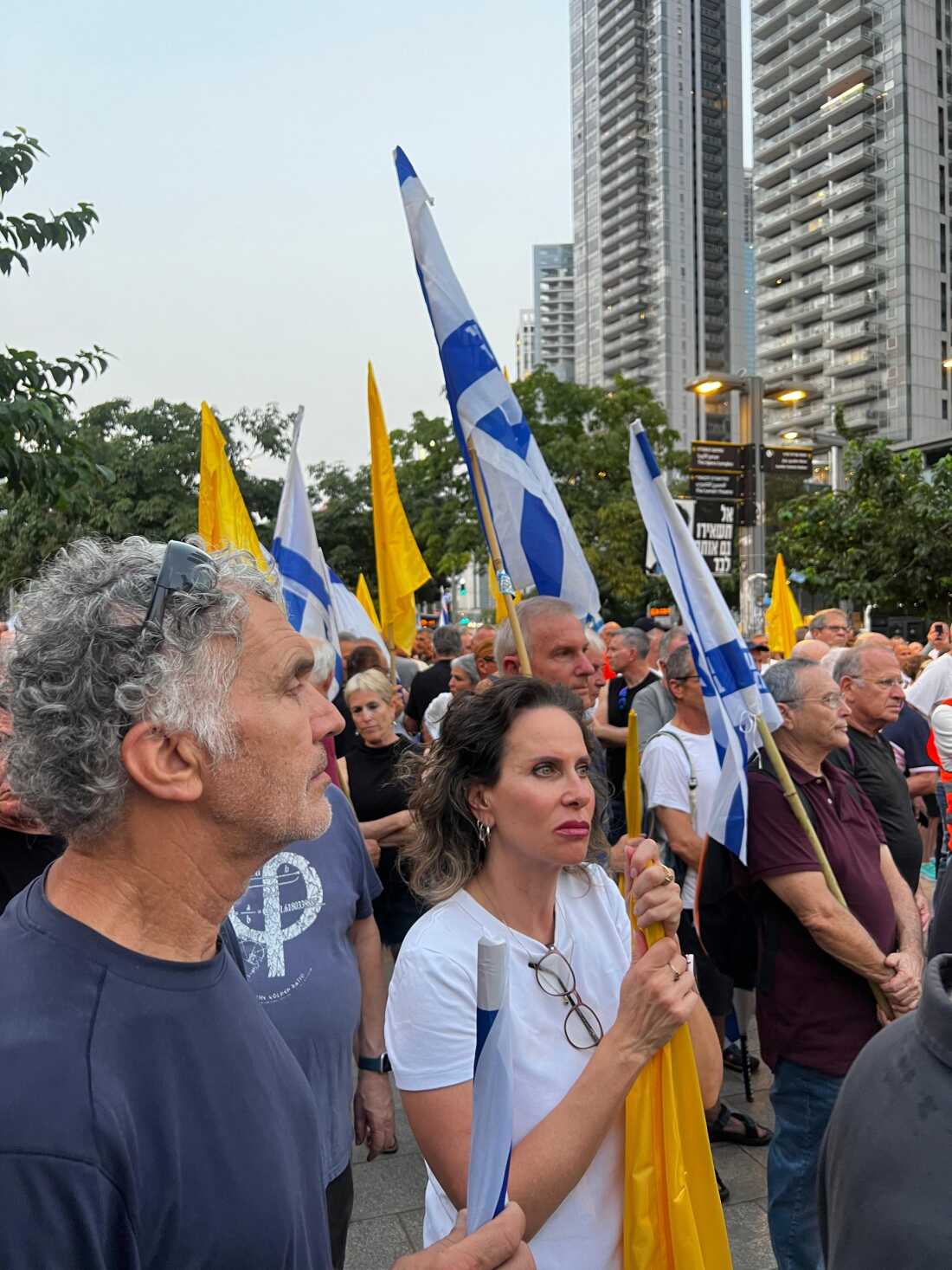 Retired Israeli Air Force officers protest against the war in Gaza outside the country