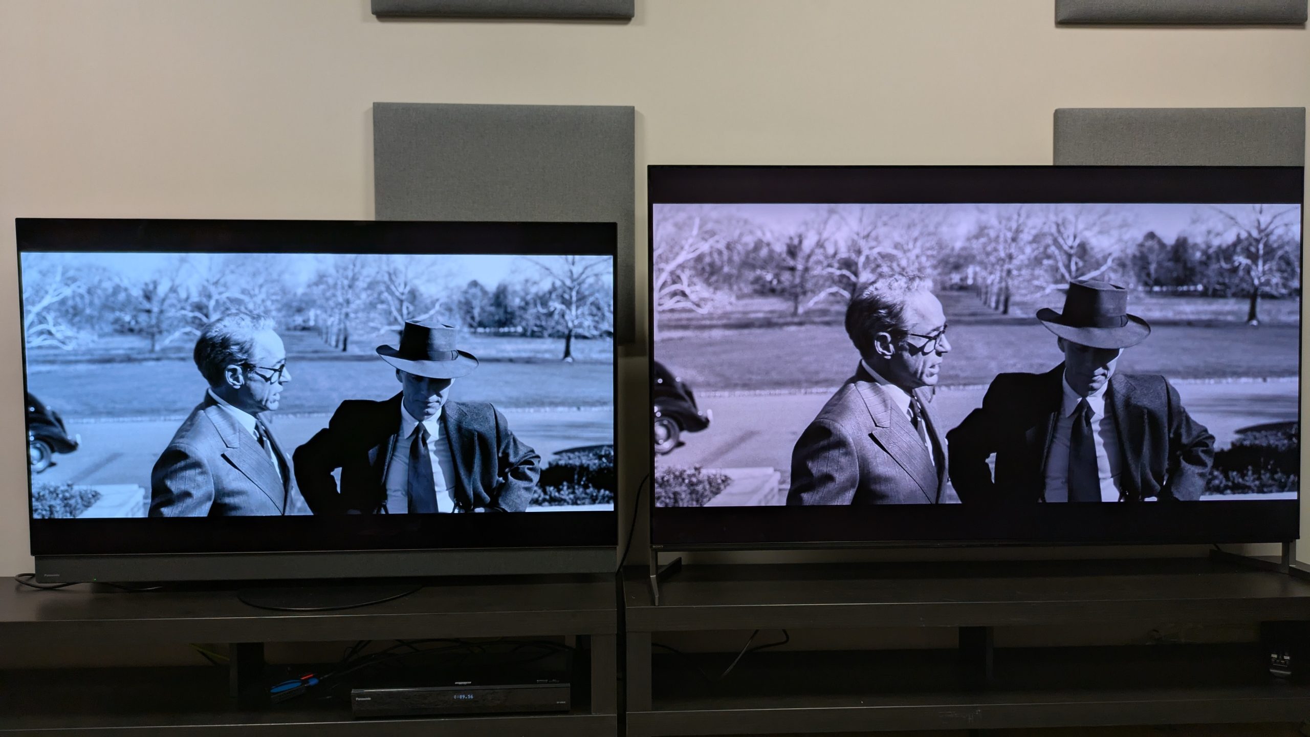 Panasonic Z95B (left) and Sony Bravia 8 II (right) displaying Strauss and Oppenheimer from Oppenheimer