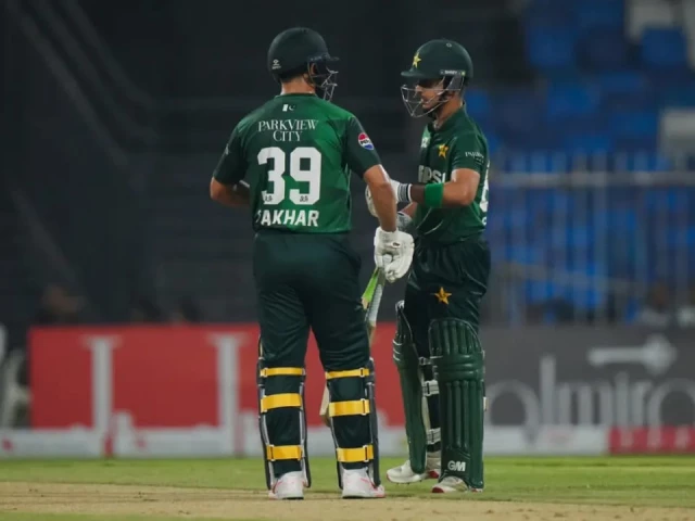 fakhar zaman and saim ayub punch gloves in the middle photo emirates cricket board