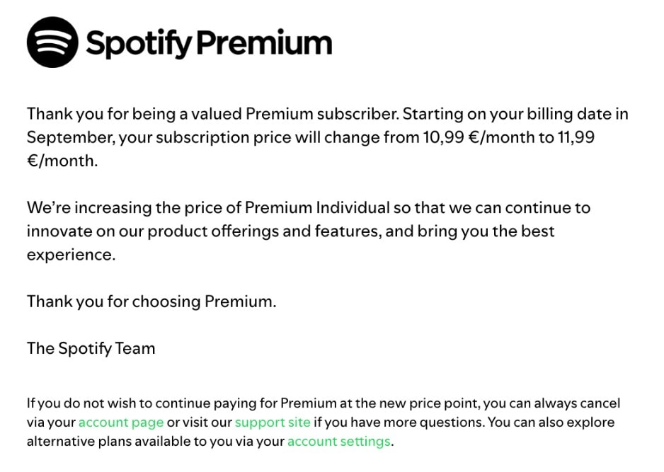 Spotify New Price