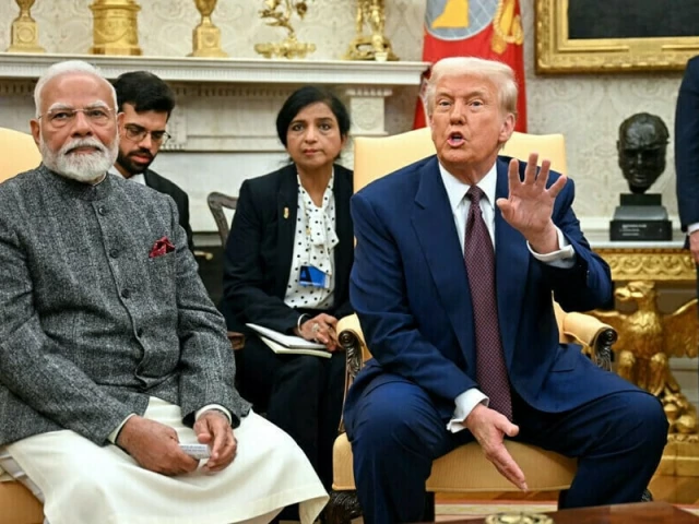 us president donald trump speaks with the press as he meets with indian prime minister narendra modi in the oval office of the white house in washington dc on february 13 2025 photo afp
