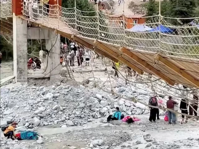 aftermath of a suspension bridge collapse in yili xinjiang uyghur autonomous region china in this screen grab obtained from a social media video on date given as august 6 2025 social media via reuters