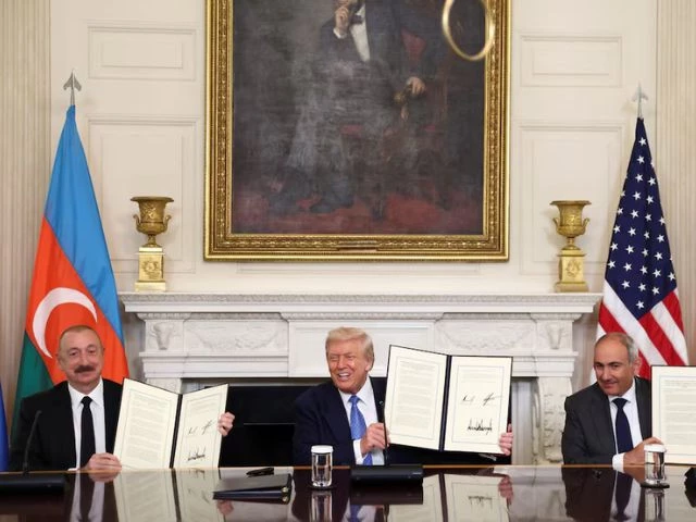 u s president donald trump and armenia s prime minister nikol pashinyan gesture at the white house in washington d c u s august 8 2025 photo reuters