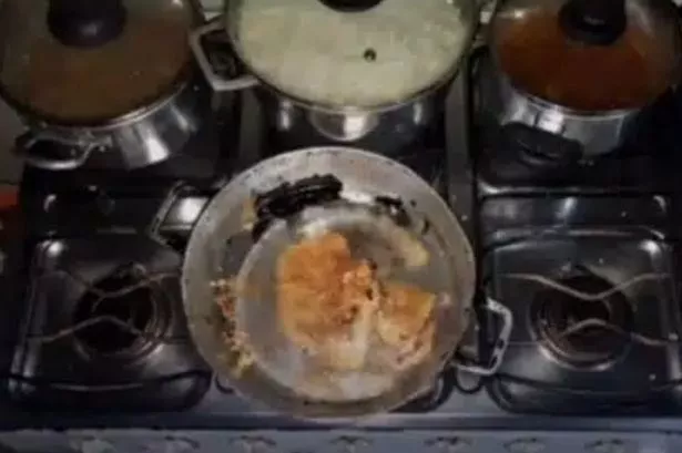 Pictured: The poisoned baked cake inside a pan on the stove