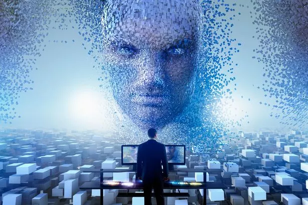 Security officer watching cloud blocks forming face in sky