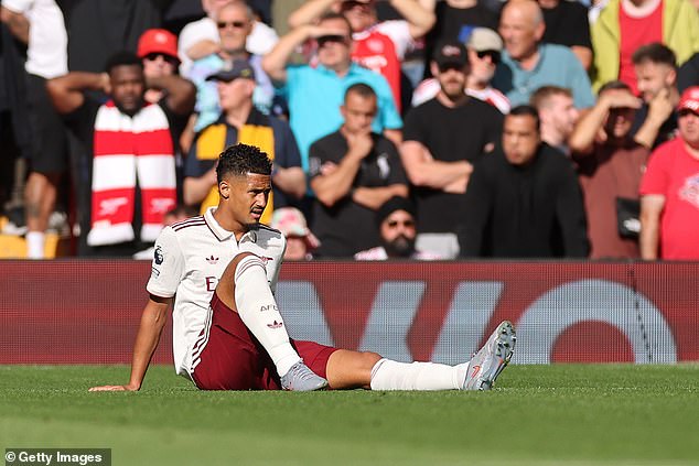 Arsenal defender William Saliba could be out for three to four weeks with an ankle injury