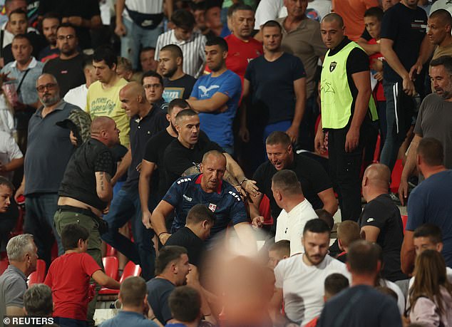Riot police had to enter the stands after during England