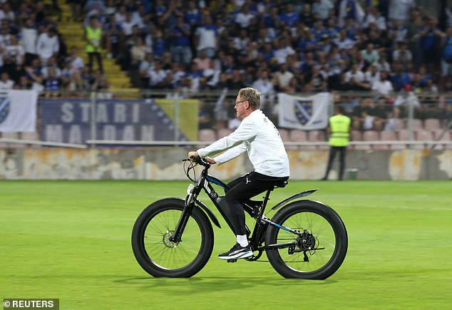 Ralf Rangnick surprised supporters on Tuesday night when he rode a bike across the pitch before Austria