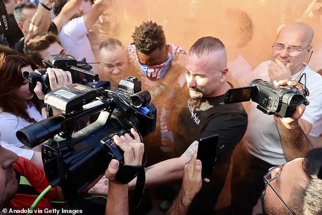 Andre Onana was mobbed by Trabzonspor fans as he arrived in Turkey on Thursday afternoon