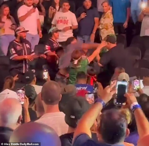 A fight broke out between rival sets of fans at the Canelo Alvarez-Terence Crawford weigh in