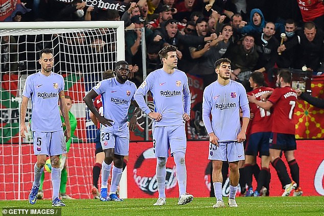 Former Barcelona defender Samuel Umtiti (second from left) is reportedly ready to retire