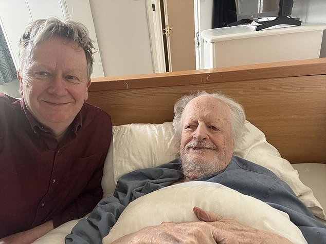 Stroke victim: Richard in his new care home with his nephew Andrew after the fees at his old home soared to £7,500 a month