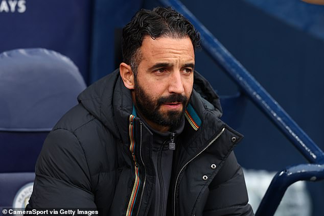 Manchester United boss Ruben Amorim looks on in despair during his side