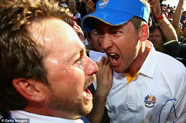 Graeme McDowell (left) and Ian Poulter go wild after Team Europe