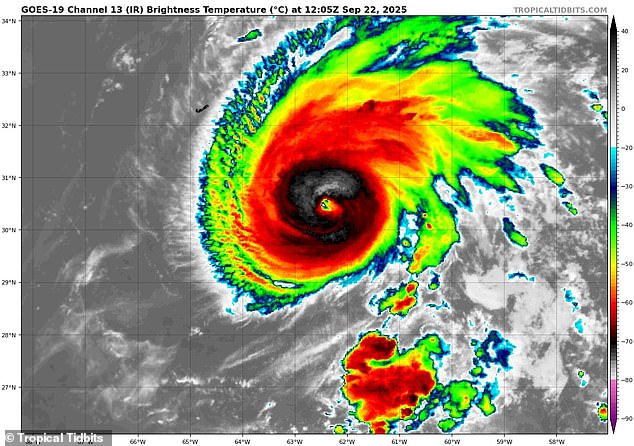 Hurricane Gabrielle (pictured no radar) is expected to before a Category 3 storm that affects beaches along the East Coast on Tuesday